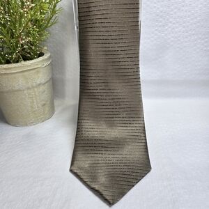 Salvatore Pellegrino 100% Silk Tie Golend Tan With Black Pinstripe EUC
